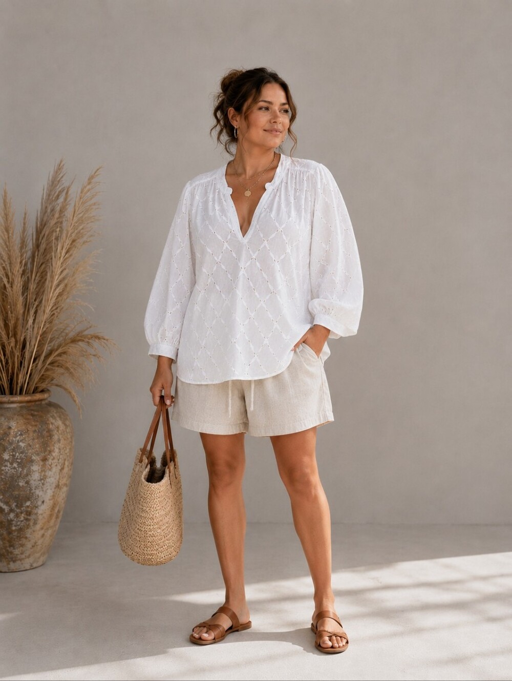 Banana Republic White Eyelet Embroidered 100% Cotton Boho Peasant Blouse Large